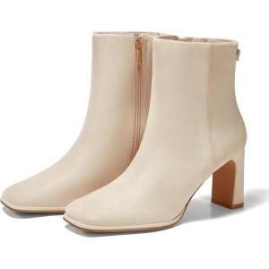 imageCoutgo Womens Square Toe Ankle Boots Chunky Block Heel Side Zipper Booties Faux Suede Winter ShoesBeige