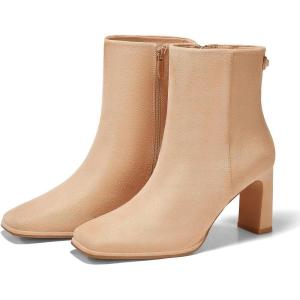 imageCoutgo Womens Square Toe Ankle Boots Chunky Block Heel Side Zipper Booties Faux Suede Winter ShoesKhaki