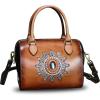 imageGenuine Leather Handbags Purse for Women TopHandle Handbag Handmade Small Crossbody Satchel Shoulder Bag Cowhide for LadiesBrownsun Flower