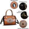 imageGenuine Leather Handbags Purse for Women TopHandle Handbag Handmade Small Crossbody Satchel Shoulder Bag Cowhide for LadiesBrownsun Flower