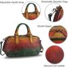 imageGenuine Leather Satchel Top Handle Handbag Purse for Women Handmade Retro Designer Large Capacity Crossbody BagsMulticolor1