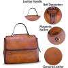 imageGenuine Leather Satchel for Women Handmade Vintage Top Handle Handbag Retro Cowhide Crossbody Handbags PurseBrown