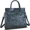 imageGenuine Leather Satchel for Women Top Handle Handbag Handmade Embossed Vintage Satchel Crossbody Handbags Purse BagGrey