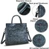 imageGenuine Leather Satchel for Women Top Handle Handbag Handmade Embossed Vintage Satchel Crossbody Handbags Purse BagGrey