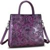 imageGenuine Leather Satchel for Women Top Handle Handbag Handmade Embossed Vintage Satchel Crossbody Handbags Purse BagPurple