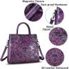 imageGenuine Leather Satchel for Women Top Handle Handbag Handmade Embossed Vintage Satchel Crossbody Handbags Purse BagPurple
