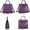 imageGenuine Leather Satchel for Women Top Handle Handbag Handmade Embossed Vintage Satchel Crossbody Handbags Purse BagPurple