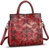 imageGenuine Leather Satchel for Women Top Handle Handbag Handmade Embossed Vintage Satchel Crossbody Handbags Purse BagRed