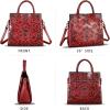imageGenuine Leather Satchel for Women Top Handle Handbag Handmade Embossed Vintage Satchel Crossbody Handbags Purse BagRed