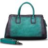 imageGenuine Leather Top Handle Handbag Satchel for Women Handmade Vintage Handbags Purse Retro Cowhide Crossbody Hobo Bag PurseCyan