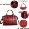 imageGenuine Leather Top Handle Handbag for Women Handmade Vintage Satchel Retro Cowhide Crossbody Handbags Purse Hobo BagsRed