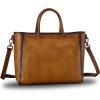 imageGenuine Leather Top Handle Handbag for Women Retro Satchel Vintage Cowhide Handmade Crossbody Handbags Purse Hobo BagBrown