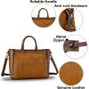 imageGenuine Leather Top Handle Handbag for Women Retro Satchel Vintage Cowhide Handmade Crossbody Handbags Purse Hobo BagBrown