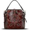imageLRTO Genuine Leather Purses and Handbags for Women Retro Embossed Crossbody Shoulder Bag Satchel PouchCoffee