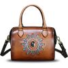 imageGenuine Leather Handbags Purse for Women TopHandle Handbag Handmade Small Crossbody Satchel Shoulder Bag Cowhide for LadiesBrownsun Flower