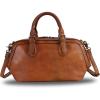 imageGenuine Leather Satchel Top Handle Handbag Purse for Women Handmade Retro Designer Large Capacity Crossbody BagsBrown