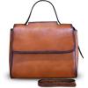 imageGenuine Leather Satchel for Women Handmade Vintage Top Handle Handbag Retro Cowhide Crossbody Handbags PurseBrown
