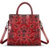 imageGenuine Leather Satchel for Women Top Handle Handbag Handmade Embossed Vintage Satchel Crossbody Handbags Purse BagRed