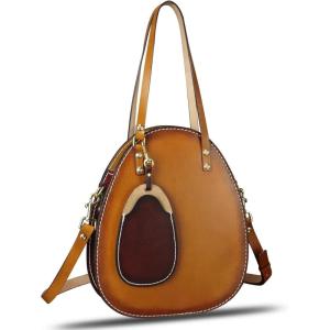 imageGenuine Leather Handbag Purse for Women Retro Top Handle Bags Satchel Handmade Vintage Crossbody Shoulder BagBrown