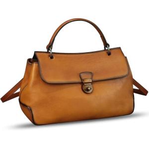 imageGenuine Leather Handbag Satchel for Women Retro Leather Crossbody Bag Pouch Vintage Ladies Handbag PurseBrown