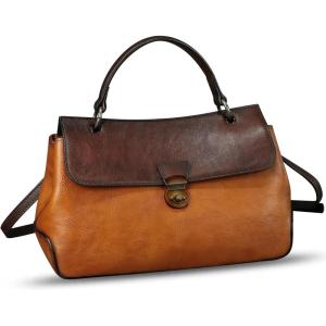 imageGenuine Leather Handbag Satchel for Women Retro Leather Crossbody Bag Pouch Vintage Ladies Handbag PurseBrowncf