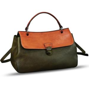 imageGenuine Leather Handbag Satchel for Women Retro Leather Crossbody Bag Pouch Vintage Ladies Handbag PurseGreenrf