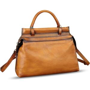 imageGenuine Leather Handbag for Women Retro Leather Crossbody Bag Pouch Vintage Handbag Purse Ladies SatchelBrown