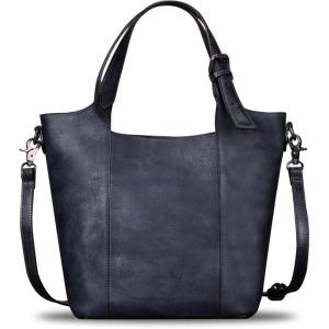 imageGenuine Leather Handbag for Women Vintage Handmade Shoulder Bag Purse Tote Cowhide Satchel Crossbody TopHandle BagDarkgrey