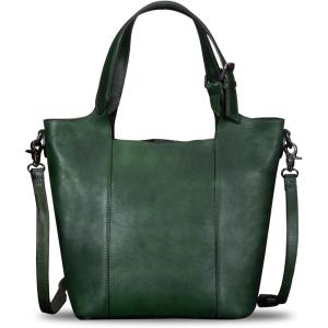 imageGenuine Leather Handbag for Women Vintage Handmade Shoulder Bag Purse Tote Cowhide Satchel Crossbody TopHandle BagGreen