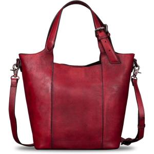 imageGenuine Leather Handbag for Women Vintage Handmade Shoulder Bag Purse Tote Cowhide Satchel Crossbody TopHandle BagRed