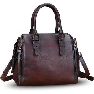 imageGenuine Leather Handbags Satchel for Women Purse Vintage Handmade TopHandle Handbag Crossbody Shoulder BagCoffee