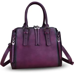 imageGenuine Leather Handbags Satchel for Women Purse Vintage Handmade TopHandle Handbag Crossbody Shoulder BagPurple