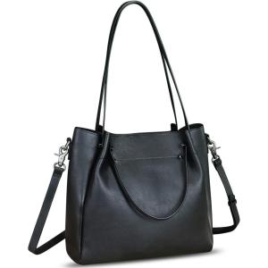 imageGenuine Leather Handbags for Women Satchel Purses Vintage Handmade Shoulder Bag Top Handle Handbag TotesBlack