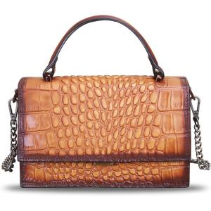 imageGenuine Leather Handbags for Women Small Satchel Purse Luxury Top Handle Real Leather Embossed Design Crossbody BagBrown