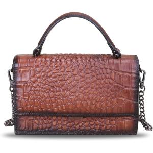 imageGenuine Leather Handbags for Women Small Satchel Purse Luxury Top Handle Real Leather Embossed Design Crossbody BagCoffee