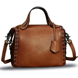 imageGenuine Leather Satchel Handbag for Women Retro Handmade Top Handle Crossbody Shoulder Bag PursesBrown