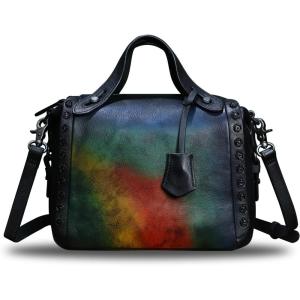 imageGenuine Leather Satchel Handbag for Women Retro Handmade Top Handle Crossbody Shoulder Bag PursesMulticolor1