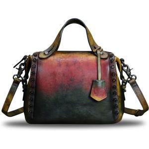 imageGenuine Leather Satchel Handbag for Women Retro Handmade Top Handle Crossbody Shoulder Bag PursesMulticolor2