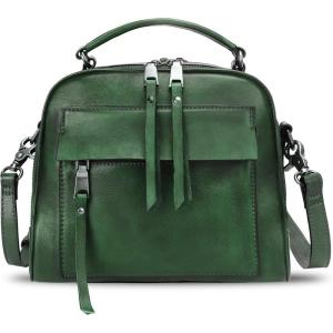 imageGenuine Leather Satchel Purse for Women Retro Cowhide Handmade Top Handle Handbag Designer Crossbody BagsGreen