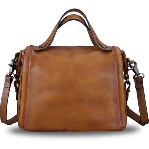 imageGenuine Leather Satchel Purse for Women Retro Handmade Top Handle Handbag Designer Crossbody BagsBrown