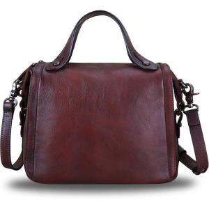imageGenuine Leather Satchel Purse for Women Retro Handmade Top Handle Handbag Designer Crossbody BagsCoffee