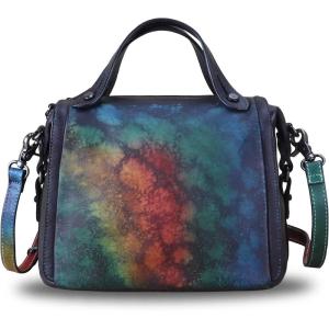 imageGenuine Leather Satchel Purse for Women Retro Handmade Top Handle Handbag Designer Crossbody BagsMulticolor1
