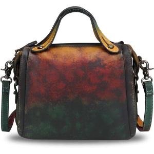 imageGenuine Leather Satchel Purse for Women Retro Handmade Top Handle Handbag Designer Crossbody BagsMulticolor3