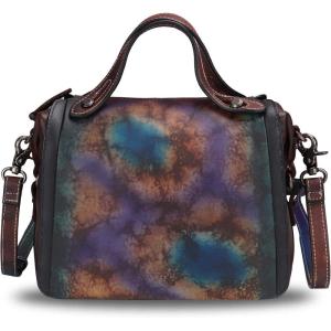 imageGenuine Leather Satchel Purse for Women Retro Handmade Top Handle Handbag Designer Crossbody BagsMulticolor4