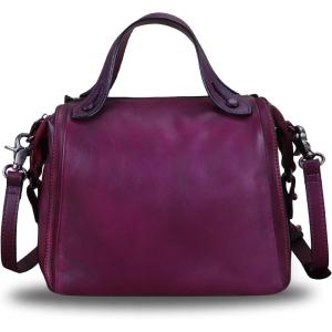 imageGenuine Leather Satchel Purse for Women Retro Handmade Top Handle Handbag Designer Crossbody BagsPurple