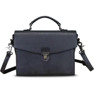 imageGenuine Leather Satchel Purse for Women Vintage Handmade Top Handle Handbag Retro Designer Crossbody BagsBlack