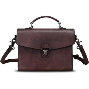 imageGenuine Leather Satchel Purse for Women Vintage Handmade Top Handle Handbag Retro Designer Crossbody BagsCoffee
