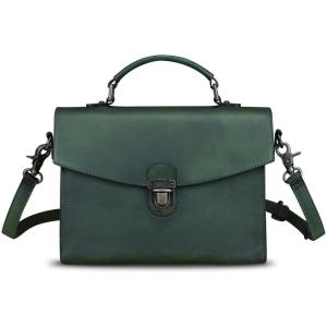 imageGenuine Leather Satchel Purse for Women Vintage Handmade Top Handle Handbag Retro Designer Crossbody BagsGreen