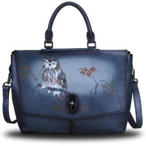 imageGenuine Leather Satchel Purses Handbags for Women Large Capacity Shoulder Bags Lady Work Top Handle Crossbody BagGrayhandpainted