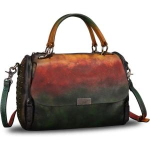 imageGenuine Leather Satchel Purses for Women Vintage Handmade Handbag Crossbody Shoulder BagMulticolor5